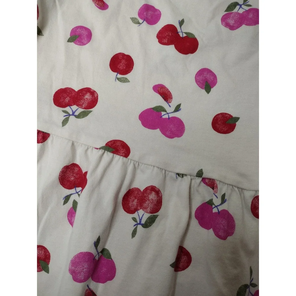 Carters Girls Cream Red Pink Cherry Print Cotton Short Sleeve Dress Size 7